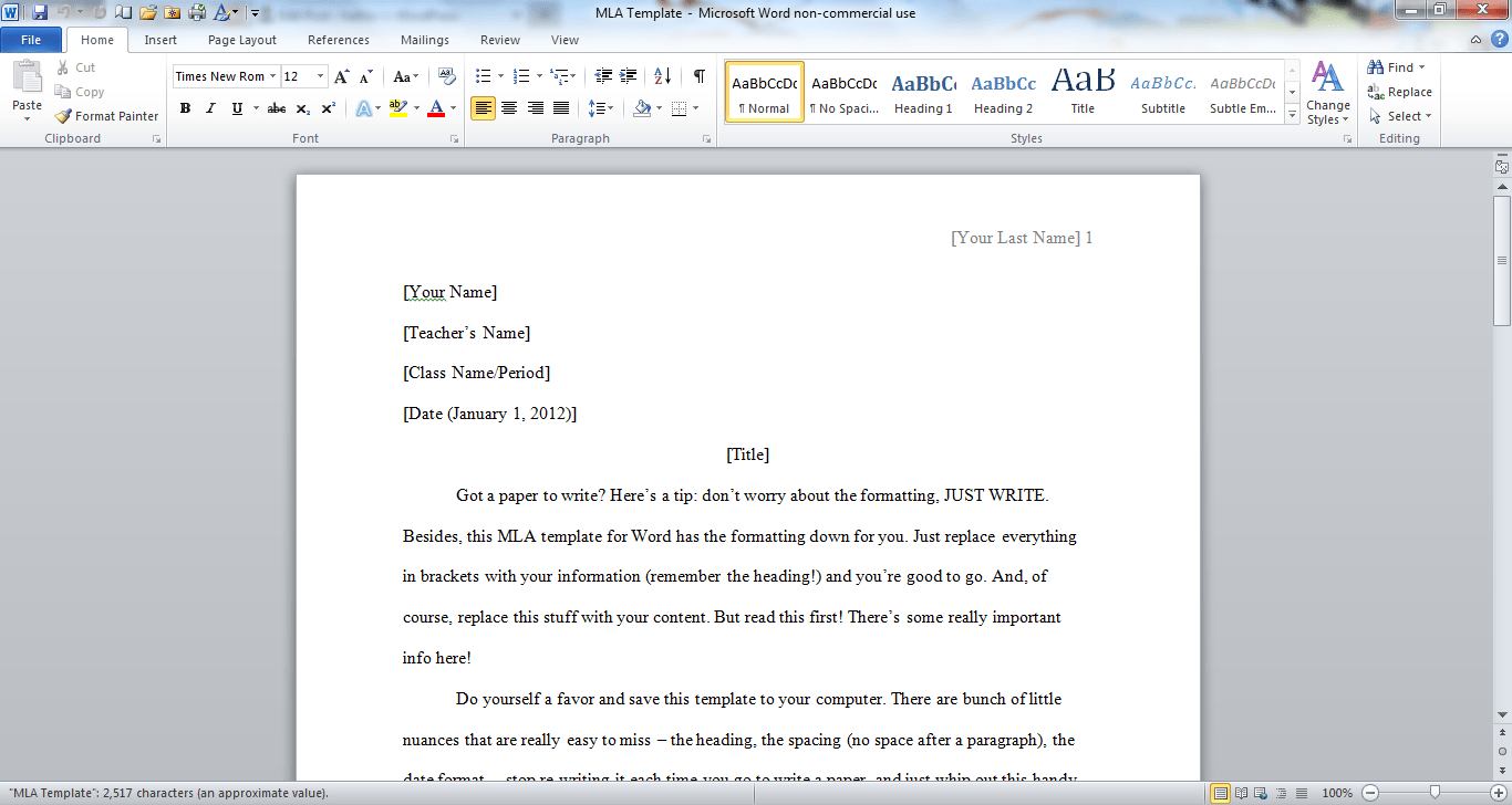 024 Essay Example How To Set Up An Do You Write In Mla Intended For Mla Format Word Template