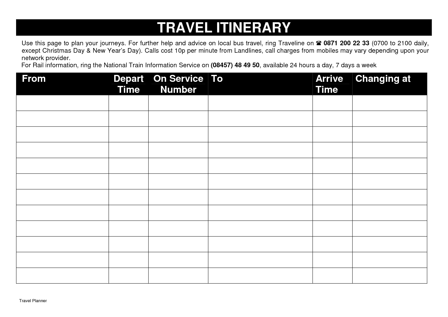 10 Best Images Of Printable Itinerary Templates – Free In Blank Trip Itinerary Template