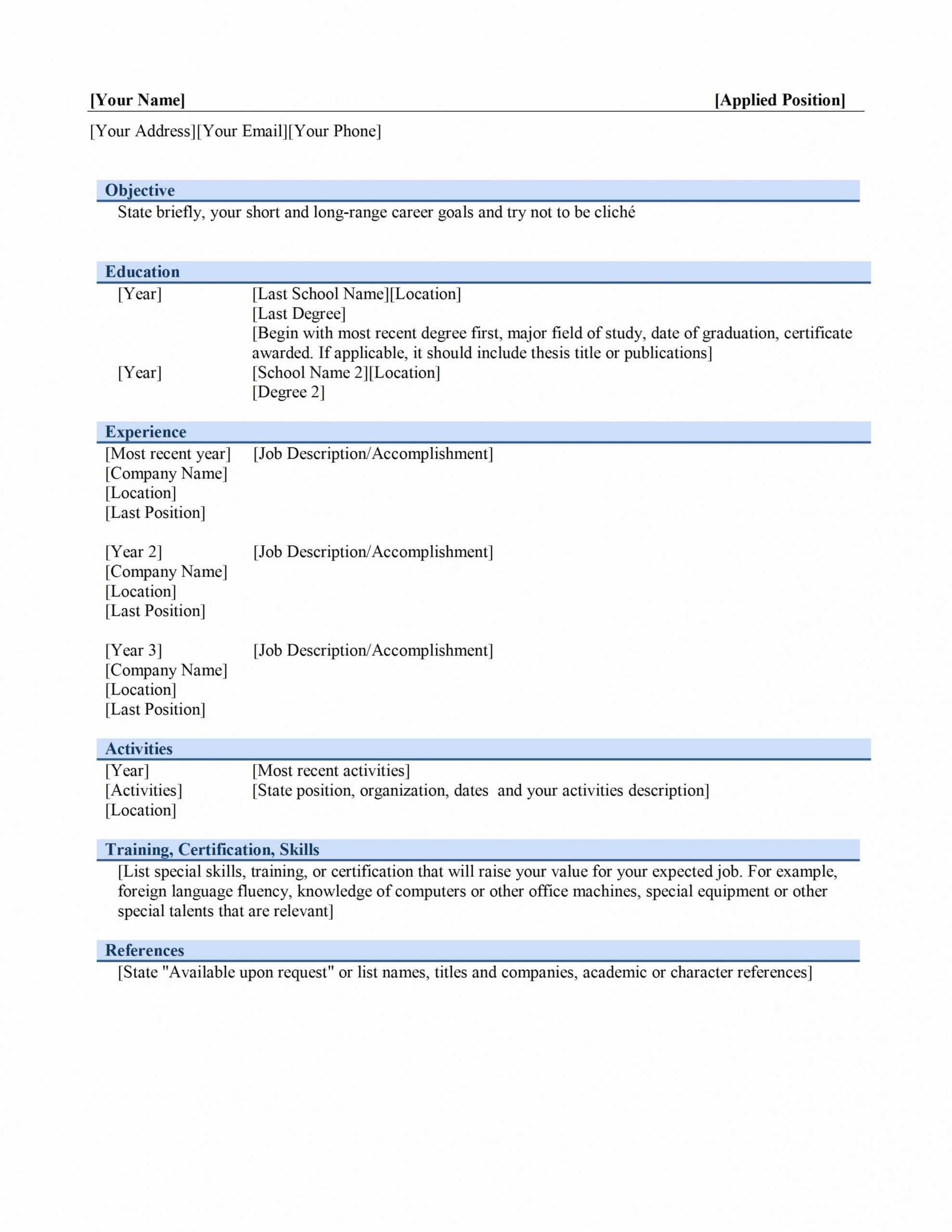 12 Resume Template On Microsoft Word Free Basic Templates Throughout Free Basic Resume Templates Microsoft Word
