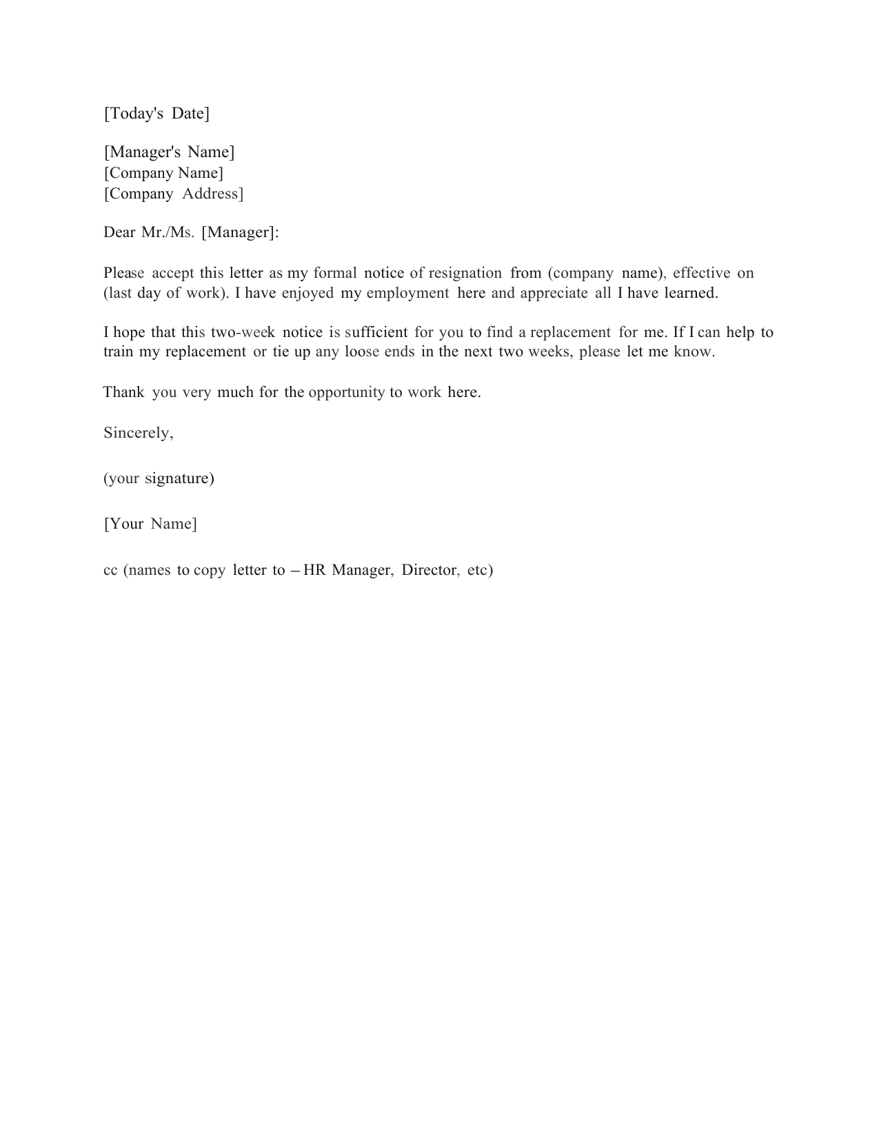 2 Weeks Notice Template Word – Calep.midnightpig.co With Regard To 2 Weeks Notice Template Word