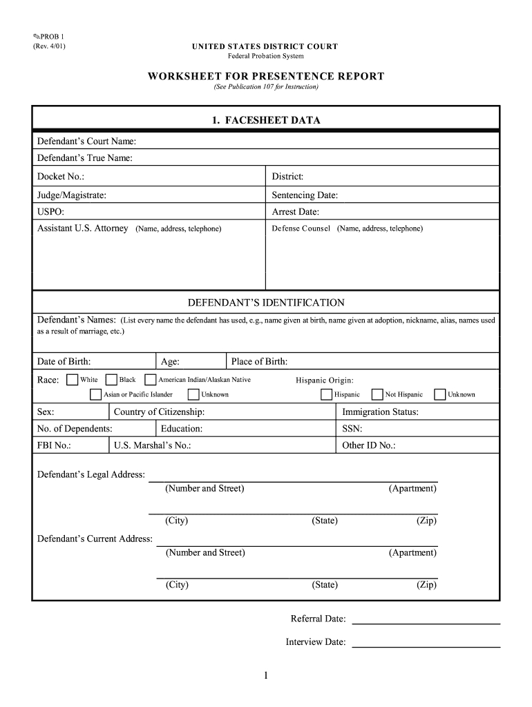 2009 2020 Form Prob 1 Fill Online, Printable, Fillable Inside Presentence Investigation Report Template