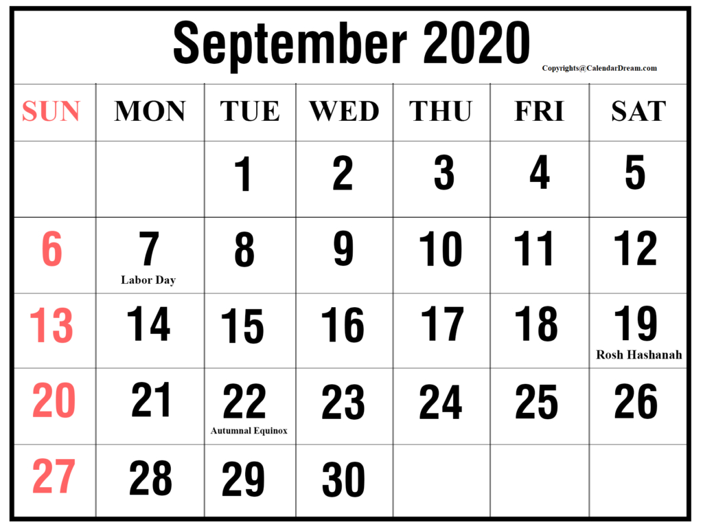 2020 Blank September Printable Calendar Template [Pdf Regarding Blank Table Of Contents Template Pdf