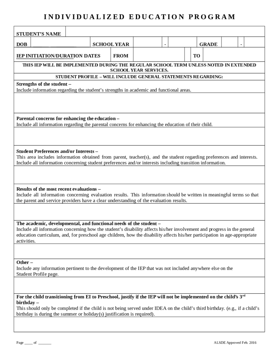 2020 Individual Education Plan – Fillable, Printable Pdf With Regard To Blank Iep Template