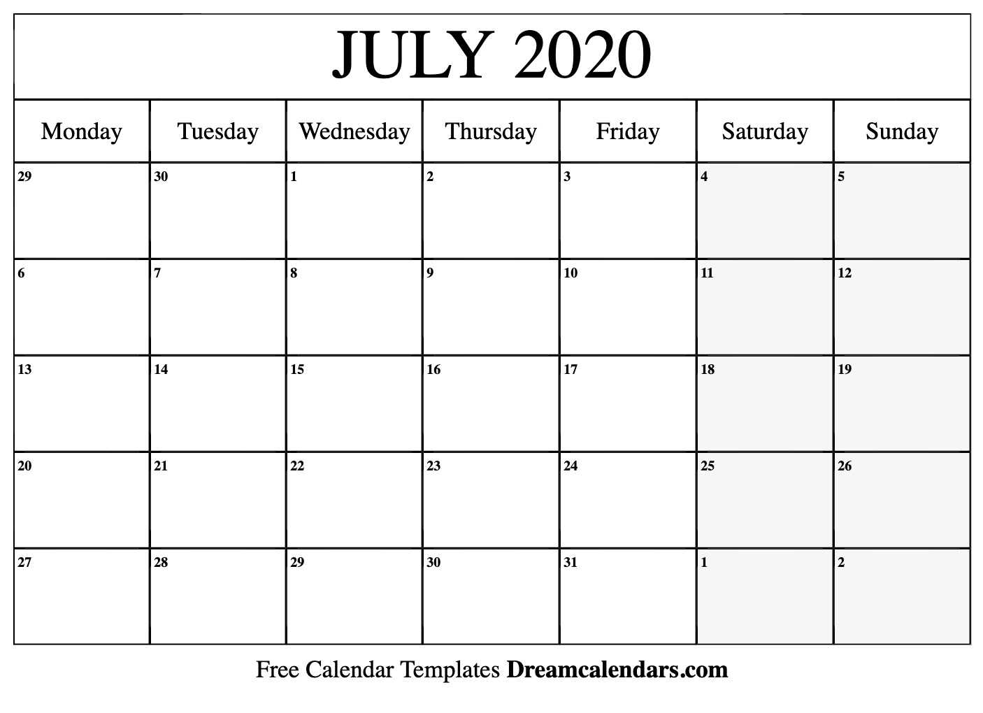 2020 July Printable Calendar – Calep.midnightpig.co Intended For Full Page Blank Calendar Template