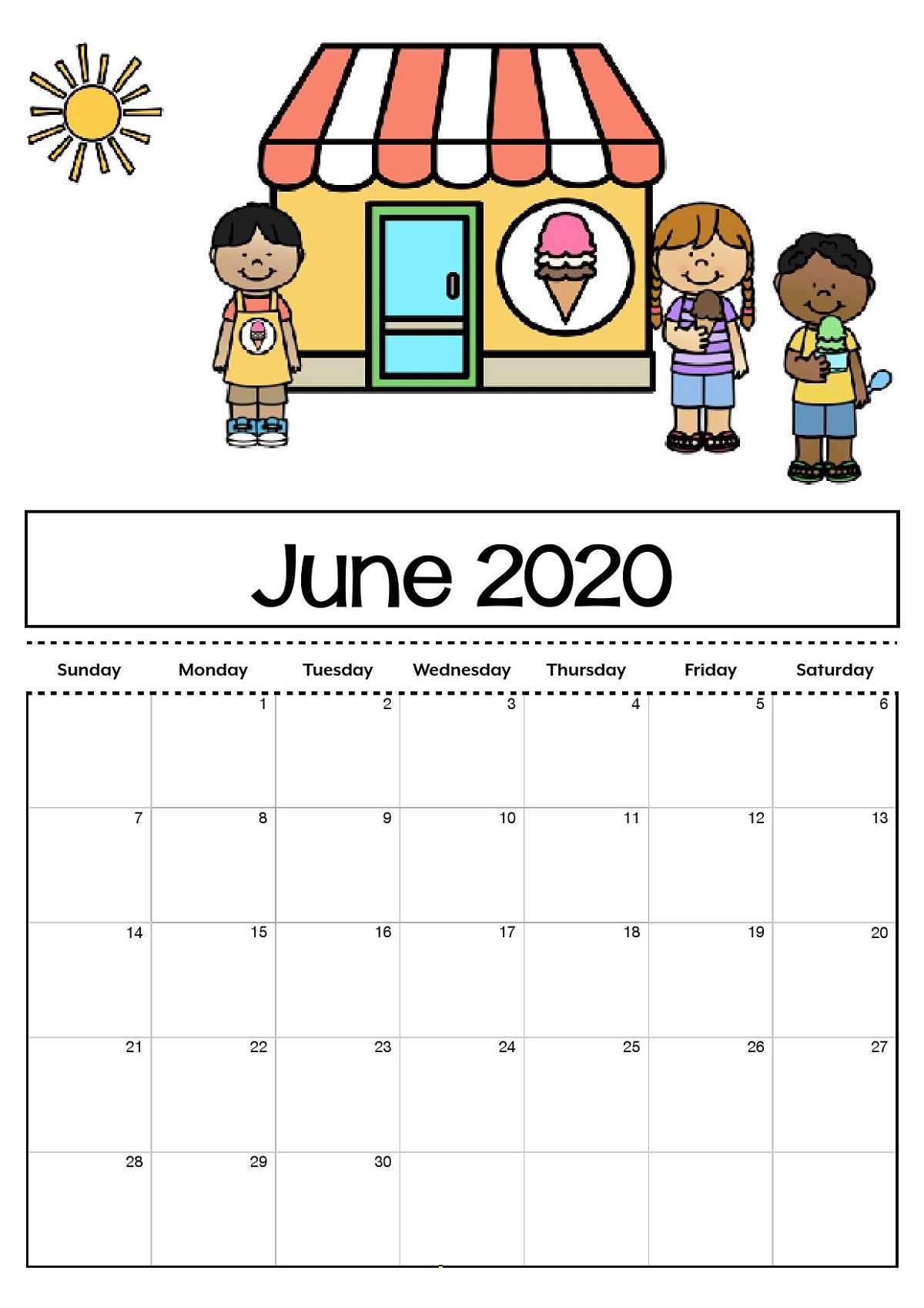 2020 Printable Monthly Calendar For Kids | Calendar Shelter With Regard To Blank Calendar Template For Kids