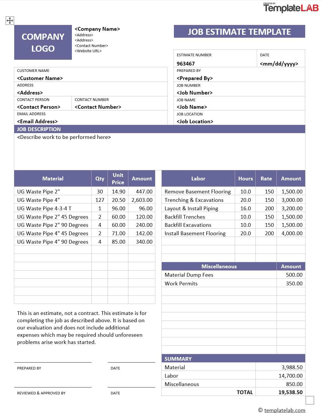 28 Free Estimate Template Forms [Construction, Repair With Work Estimate Template Word