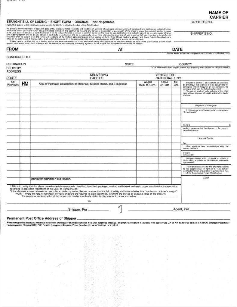 29+ Bill Of Lading Templates – Free Word, Pdf, Excel Format Intended For Blank Bol Template