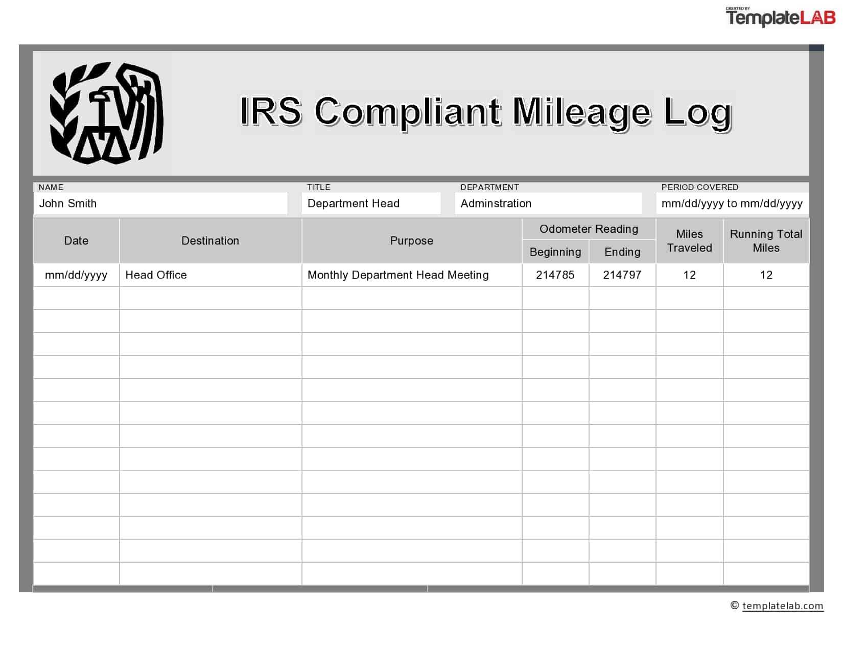 31 Printable Mileage Log Templates (Free) ᐅ Templatelab Throughout Mileage Report Template