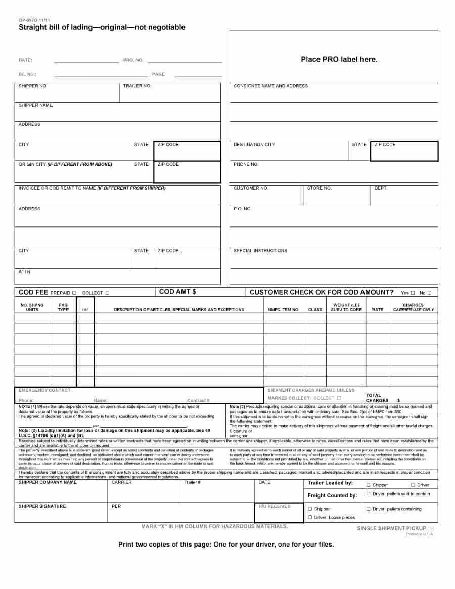 40 Free Bill Of Lading Forms & Templates ᐅ Templatelab Inside Blank Bol Template
