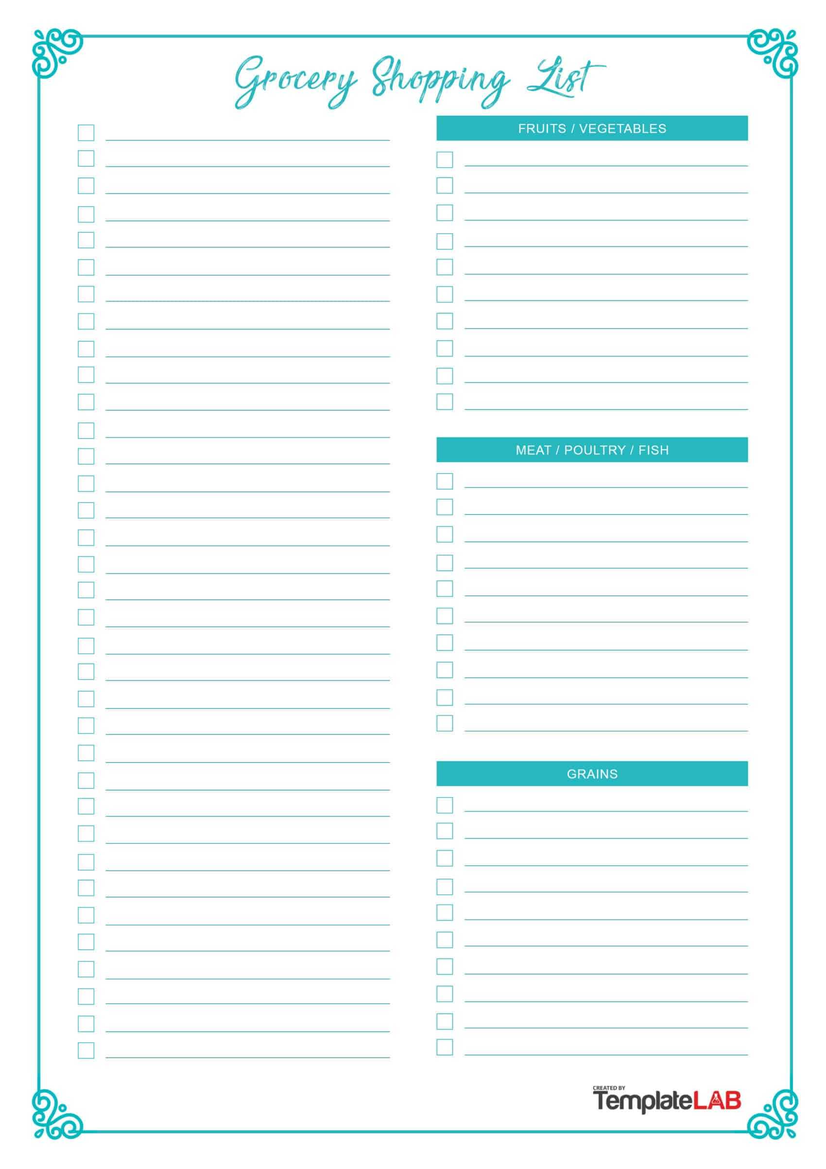 40+ Printable Grocery List Templates (Shopping List) ᐅ Pertaining To Blank Grocery Shopping List Template