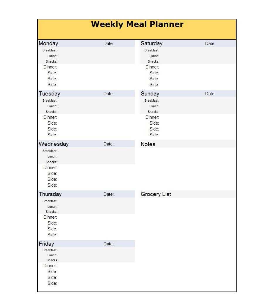 40+ Weekly Meal Planning Templates ᐅ Templatelab In Menu Planning Template Word