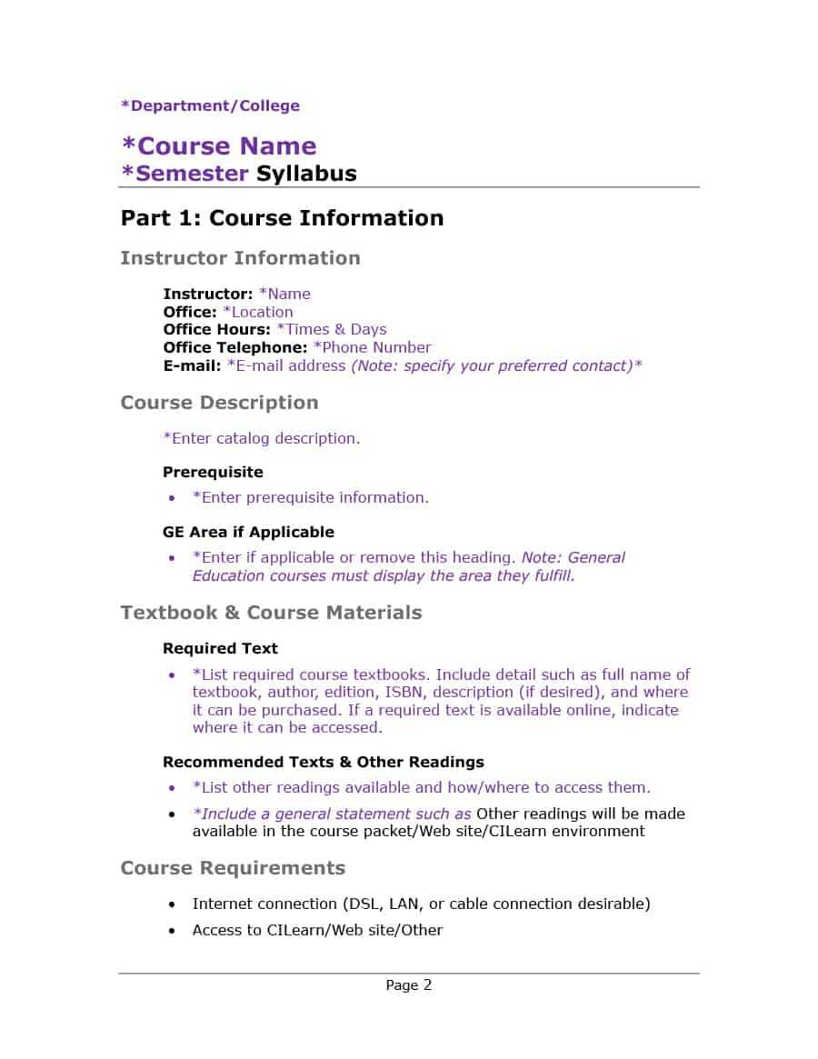47 Editable Syllabus Templates (Course Syllabus) ᐅ Templatelab Intended For Blank Syllabus Template