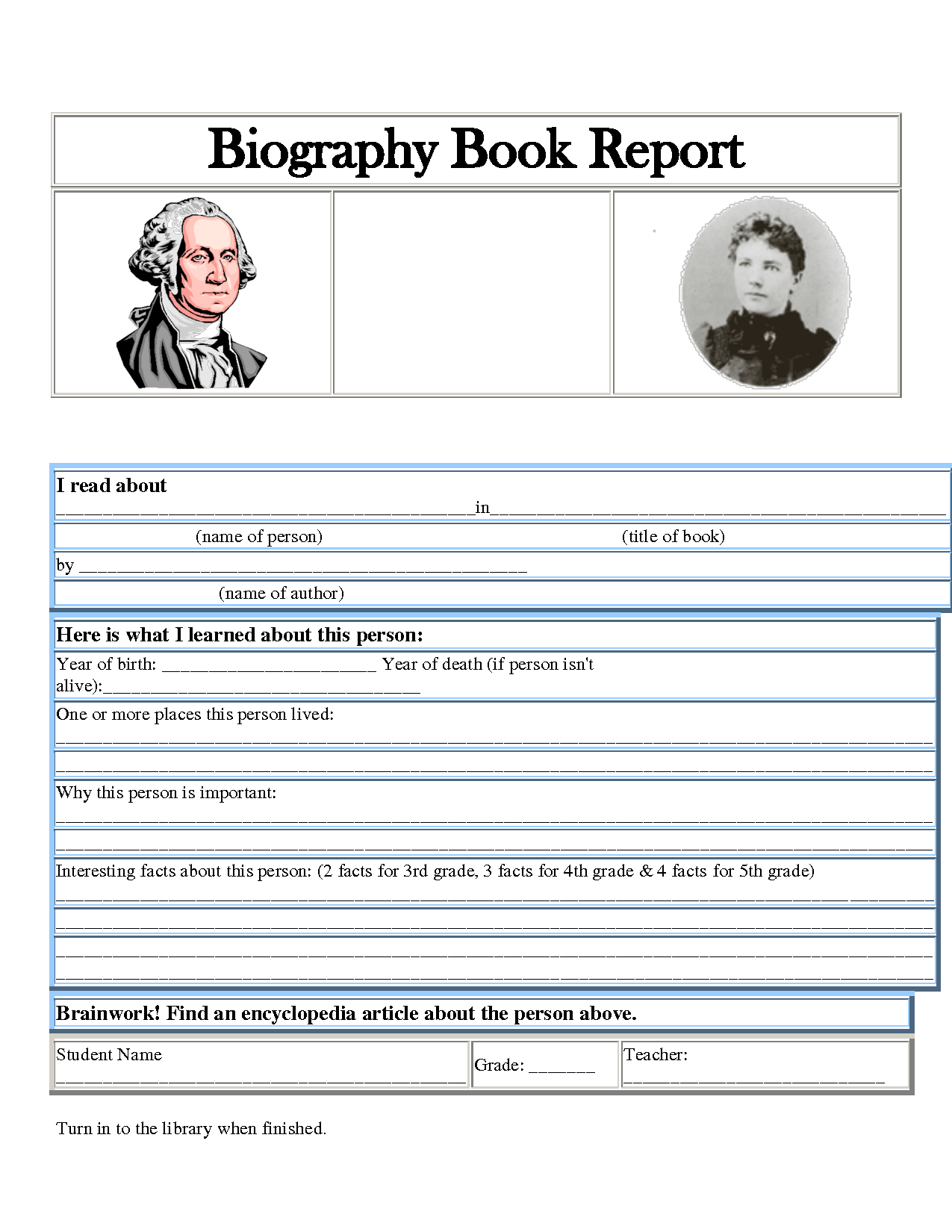 5Th Grade Dol Worksheet | Printable Worksheets And Within Biography Book Report Template