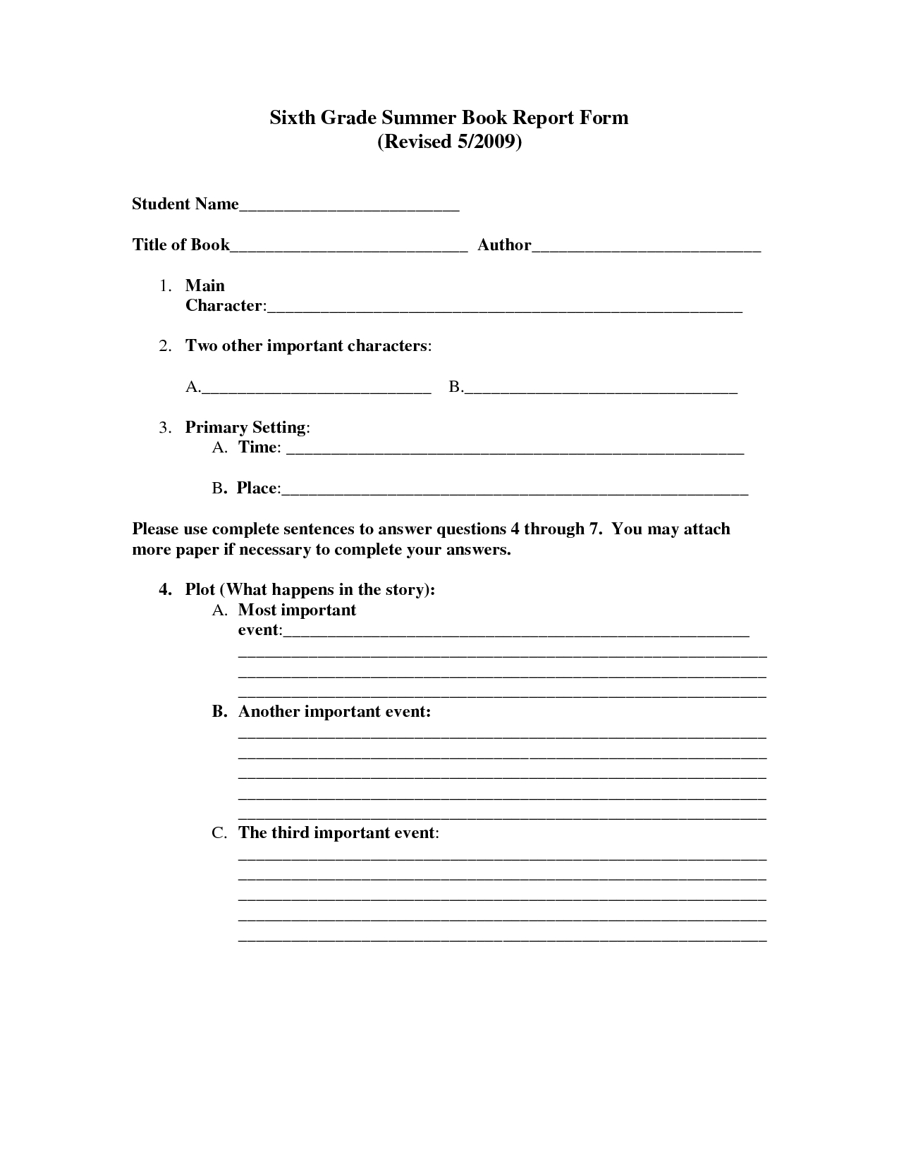 6Th Grade Book Report Template – Dalep.midnightpig.co In Book Report Template 6Th Grade