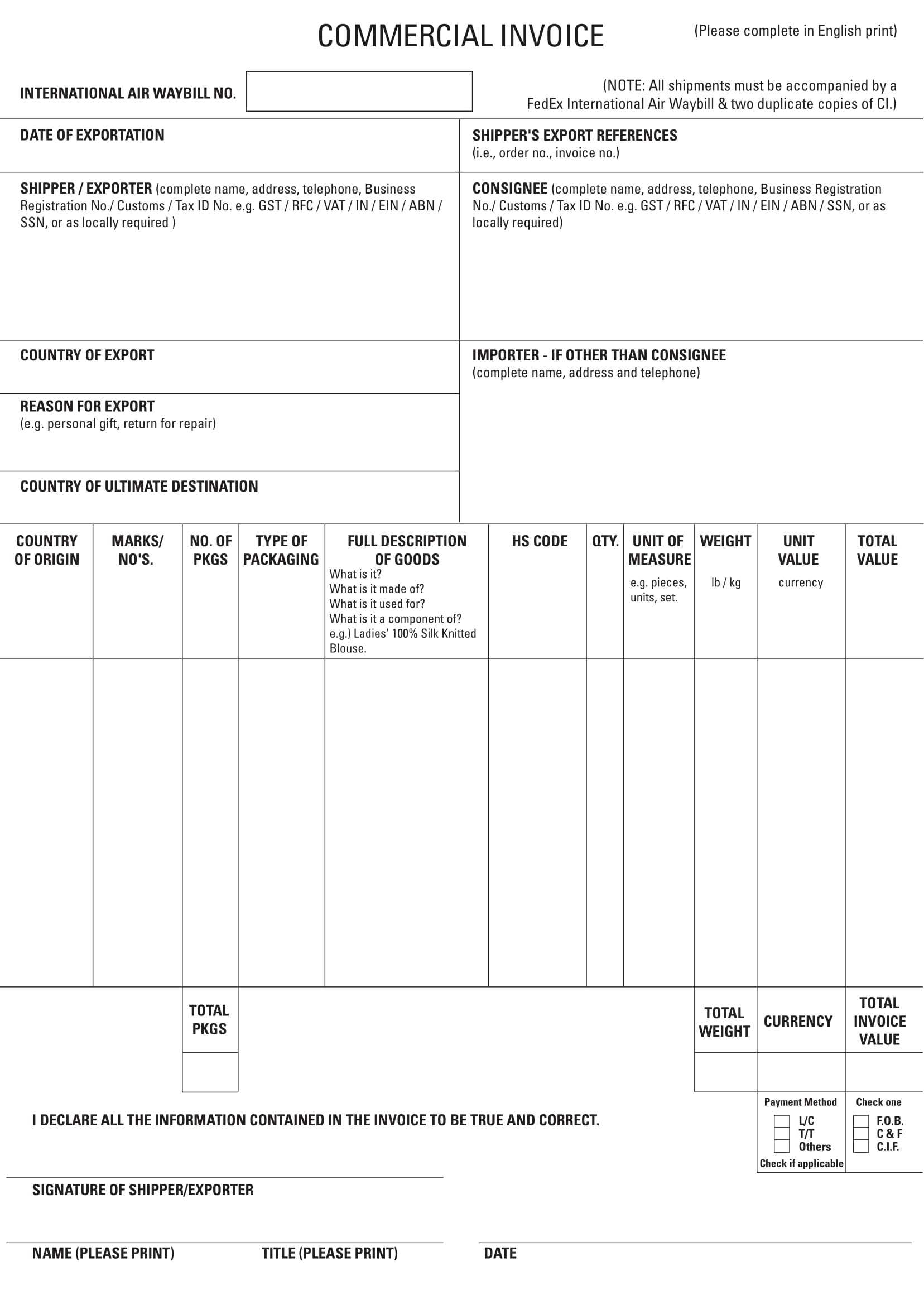7+ Commercial Invoice Examples – Pdf | Examples Within Commercial Invoice Template Word Doc