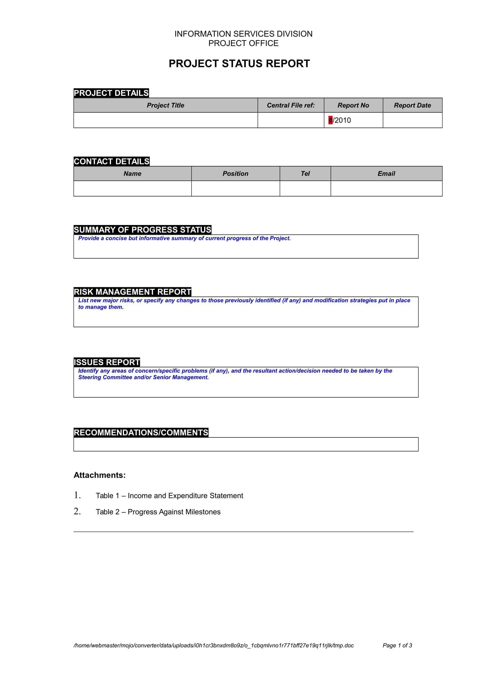 9+ Status Report Examples – Doc, Pdf | Examples Within Progress Report Template Doc