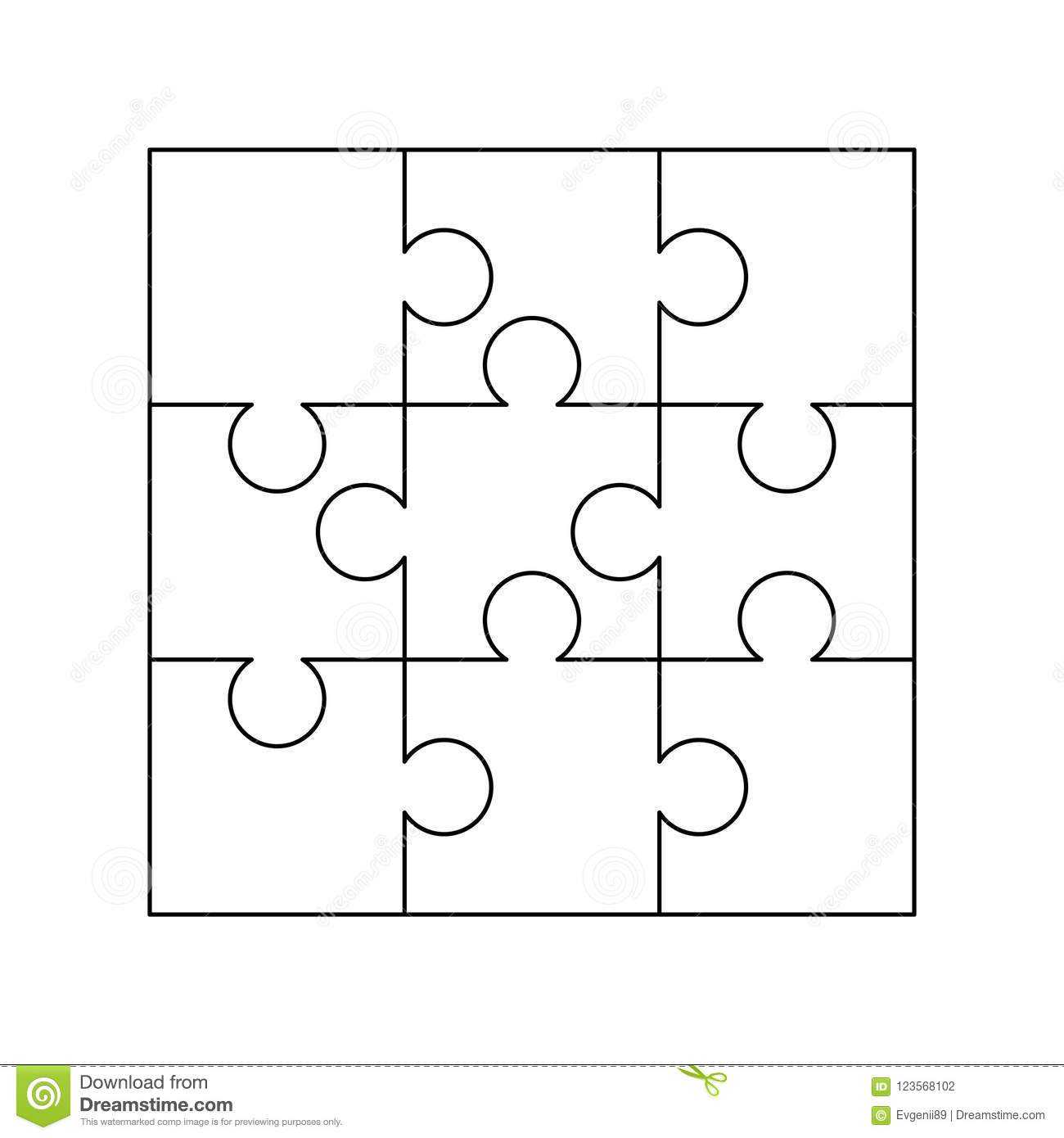 9 White Puzzles Pieces Arranged In A Square. Jigsaw Puzzle With Regard To Jigsaw Puzzle Template For Word
