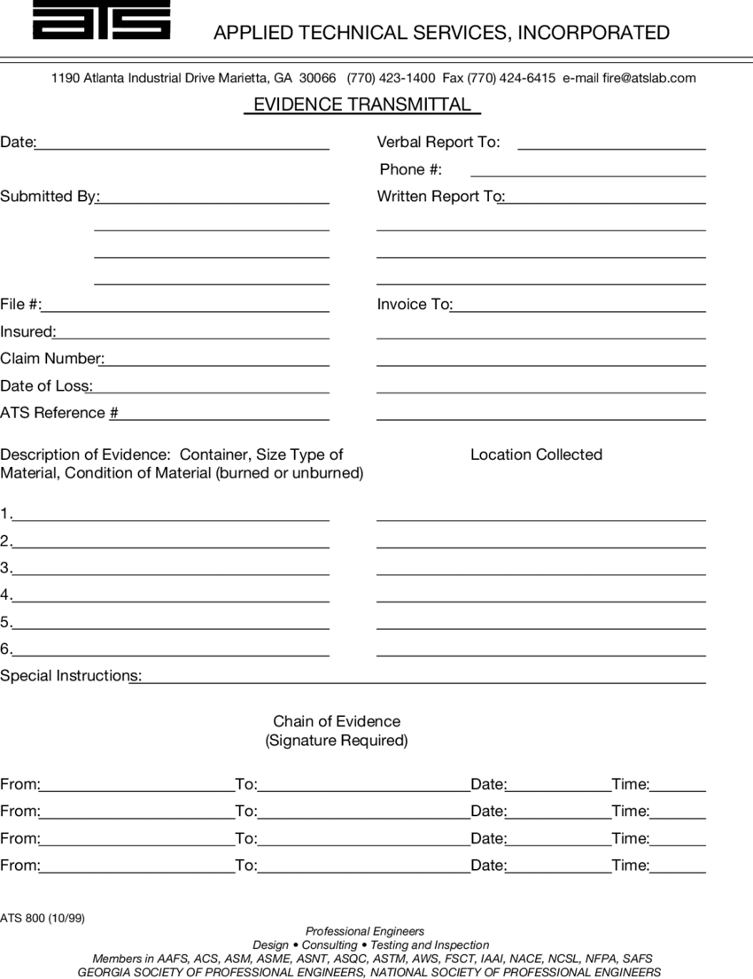 A Typical Chain Of Custody Form For Submission Of Fire Intended For Sample Fire Investigation Report Template