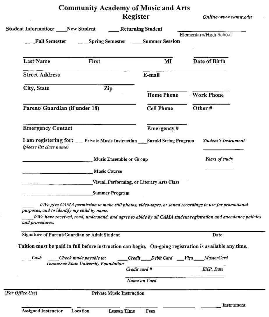 Academy Registration Form Templates - Word Excel Fomats Throughout School Registration Form Template Word
