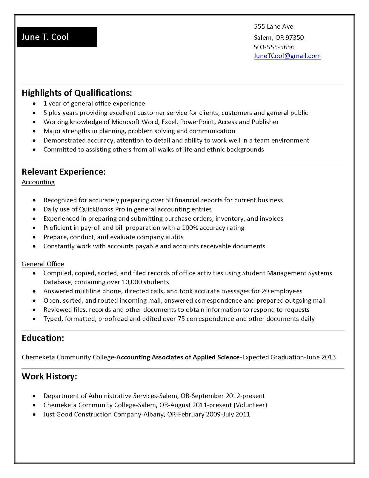 Accounting Functional Resume: College Student Resume In College Student Resume Template Microsoft Word