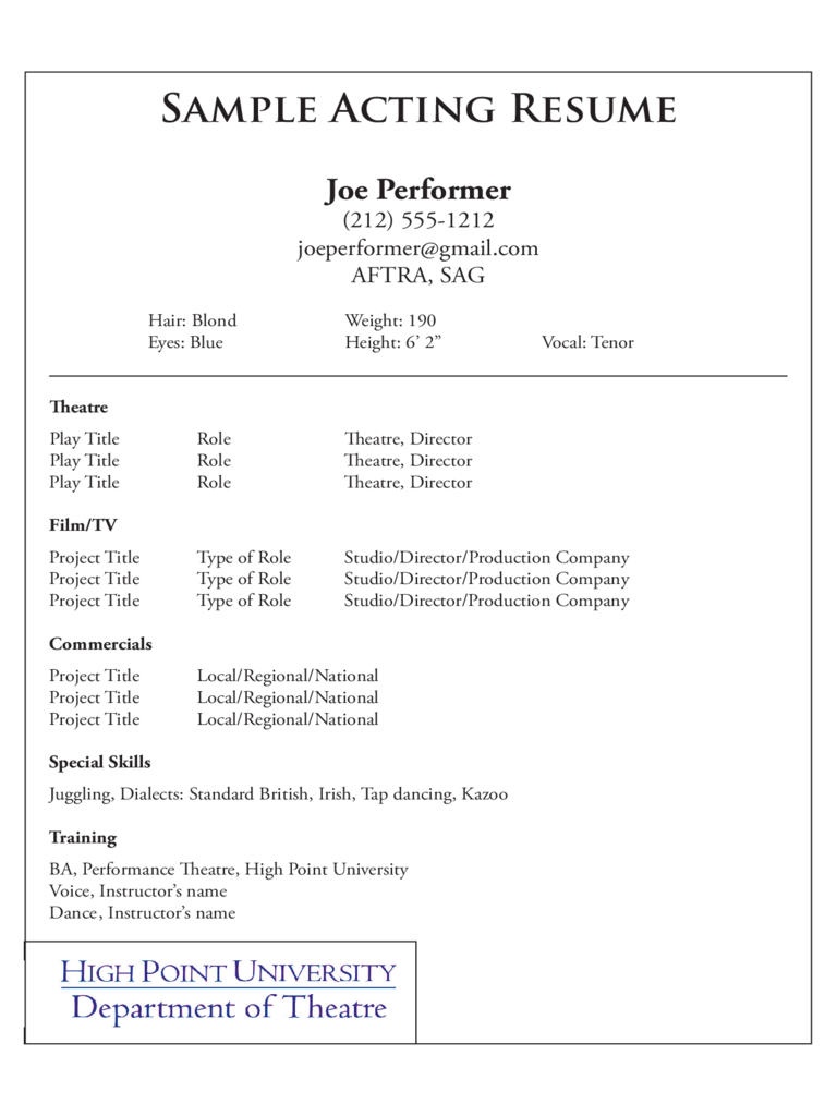 Acting Resume Template – 5 Free Templates In Pdf, Word Intended For Theatrical Resume Template Word