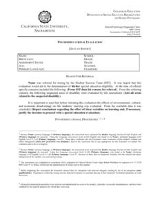 Adhd Report Template intended for School Psychologist Report Template