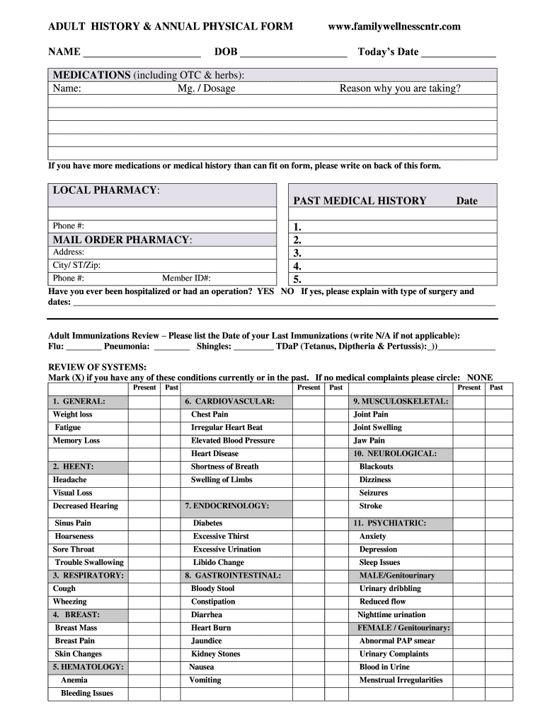 Adult Physical Form – Fill Online, Printable, Fillable For History And Physical Template Word