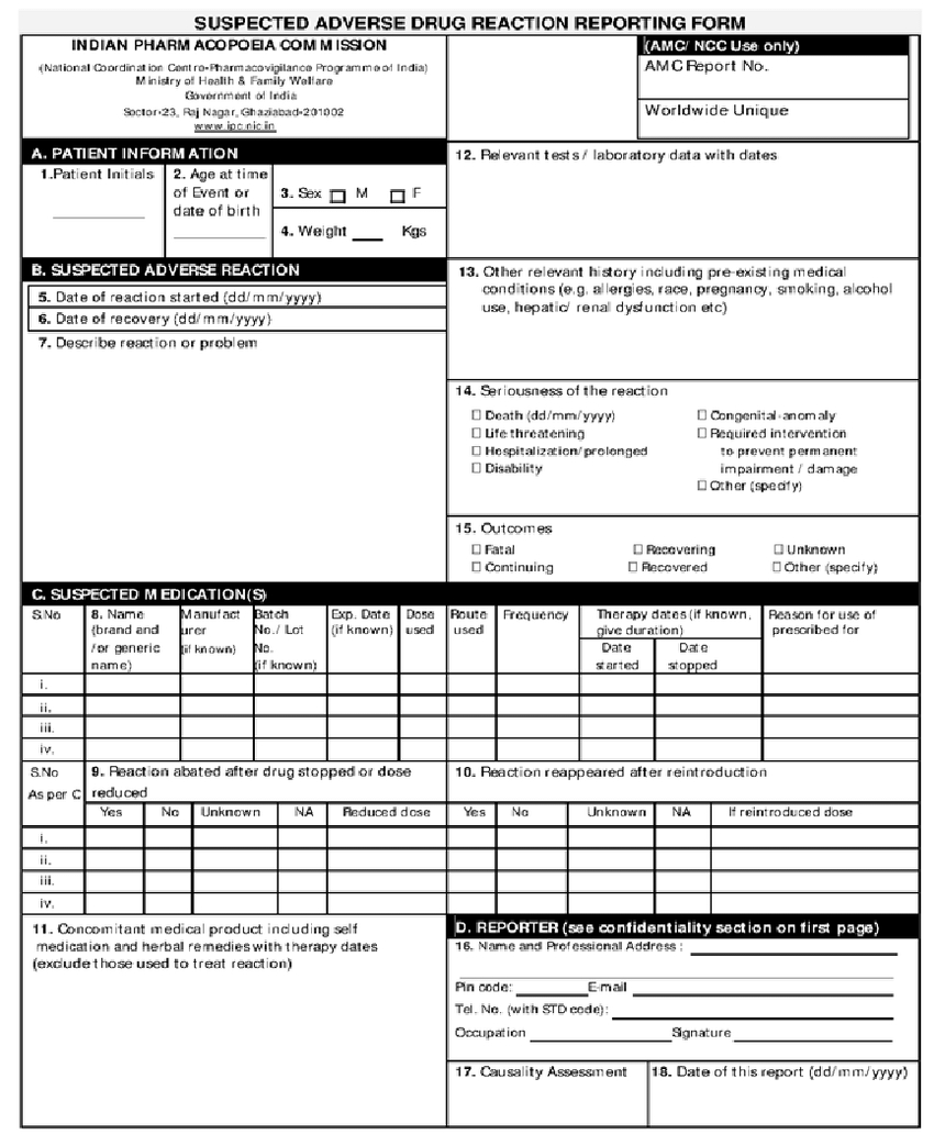 Adverse Drug Reaction Reporting Form | Download Scientific With Regard To Case Report Form Template Clinical Trials