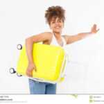 Afro American Woman With Yellow Suitcase Isolated On White Within Blank Suitcase Template