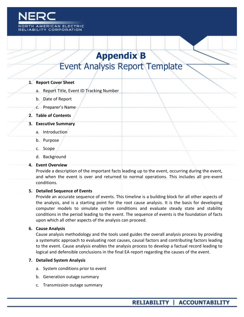 Appendix B - Event Analysis Report Template Regarding Reliability Report Template