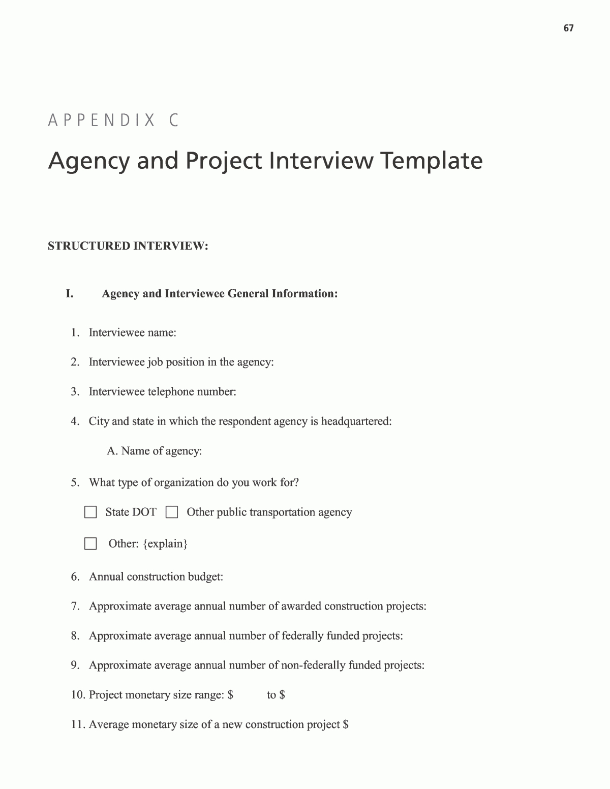 Appendix C - Agency And Project Interview Template Within Research Project Report Template