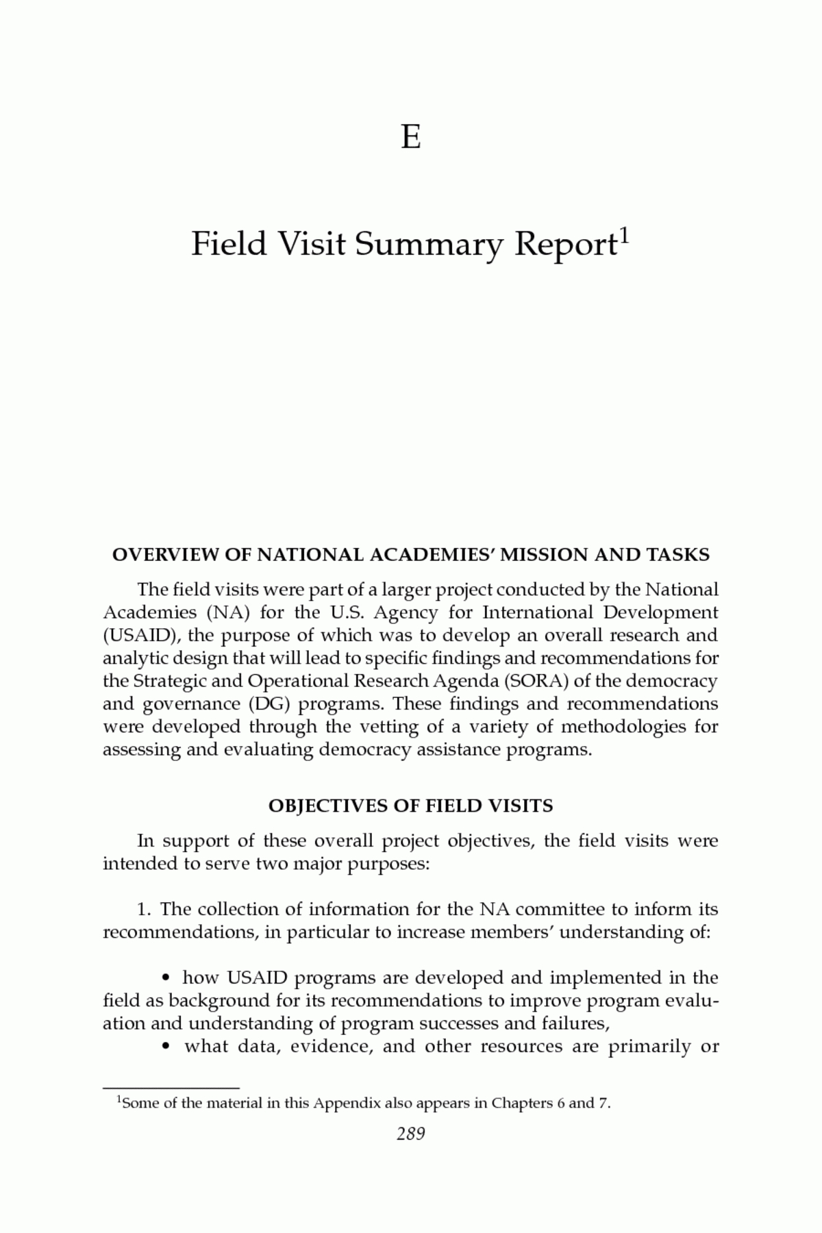 Appendix E: Field Visit Summary Report | Improving Democracy Pertaining To Monitoring And Evaluation Report Writing Template