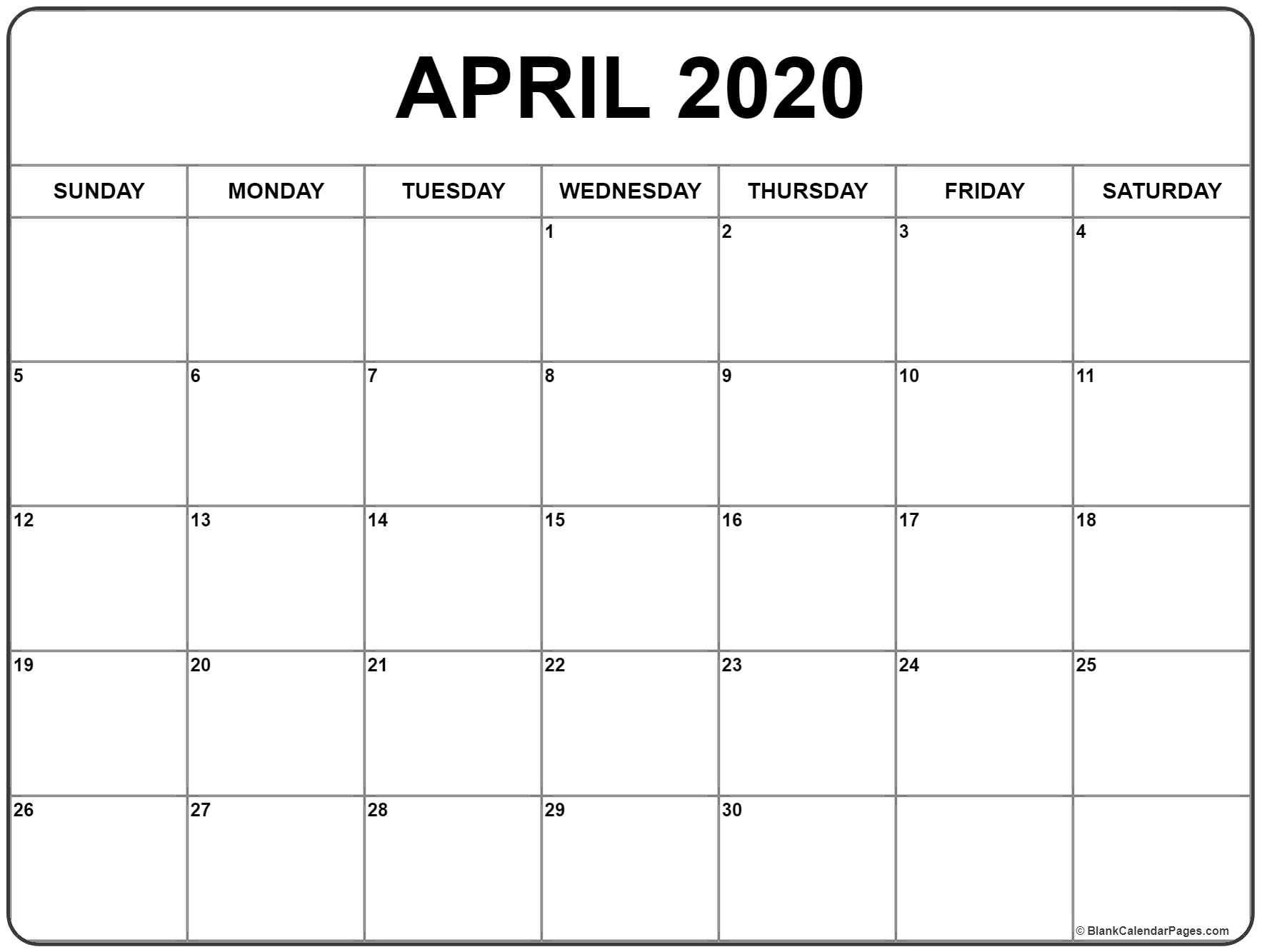 April 2020 Calendar | Free Printable Monthly Calendars For Full Page Blank Calendar Template