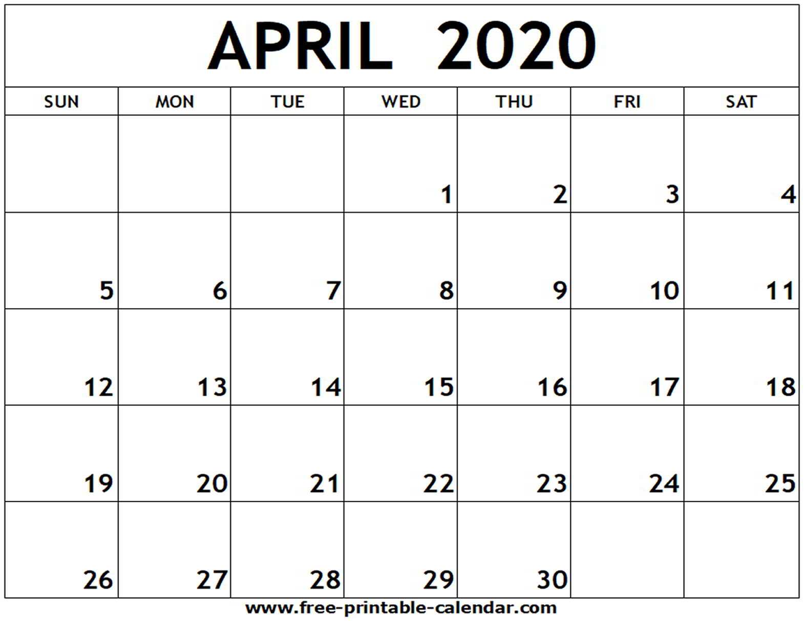April 2020 Printable Calendar – Free Printable Calendar In Blank Calander Template
