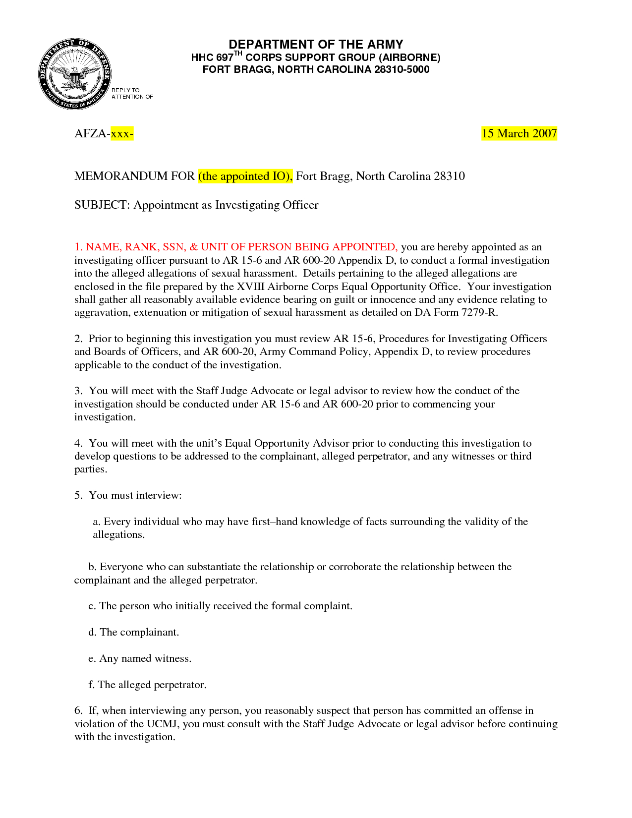 Army Memo Example Template | Free Cover Letter Templates For Army Memorandum Template Word