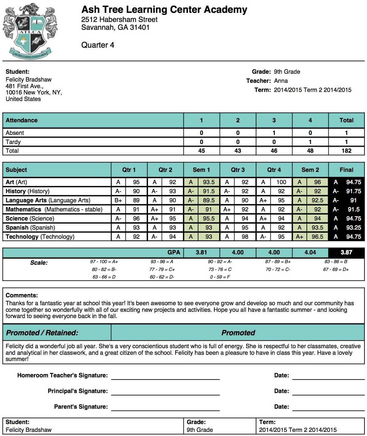 Ash Tree Learning Center Academy Report Card Template With Report Card Format Template