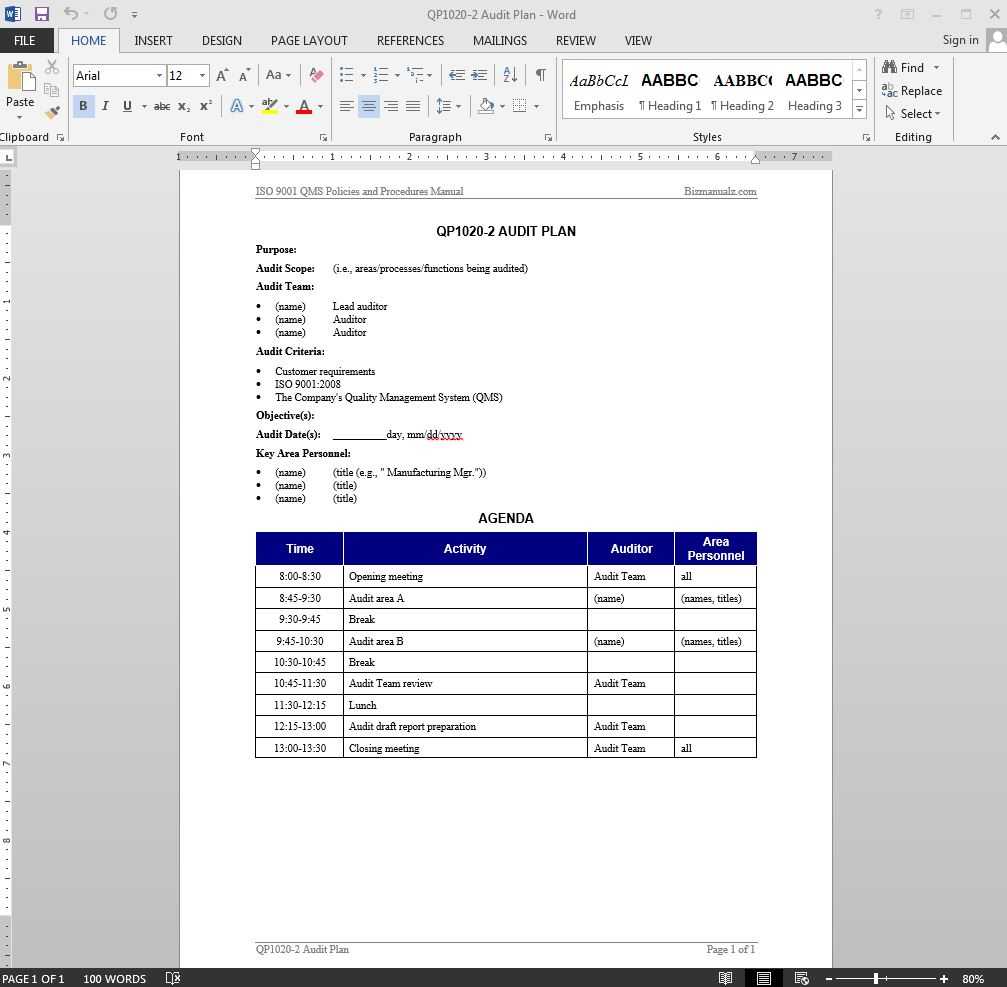 Audit Plan Iso Template | Qp1020 2 With Regard To Iso 9001 Internal Audit Report Template