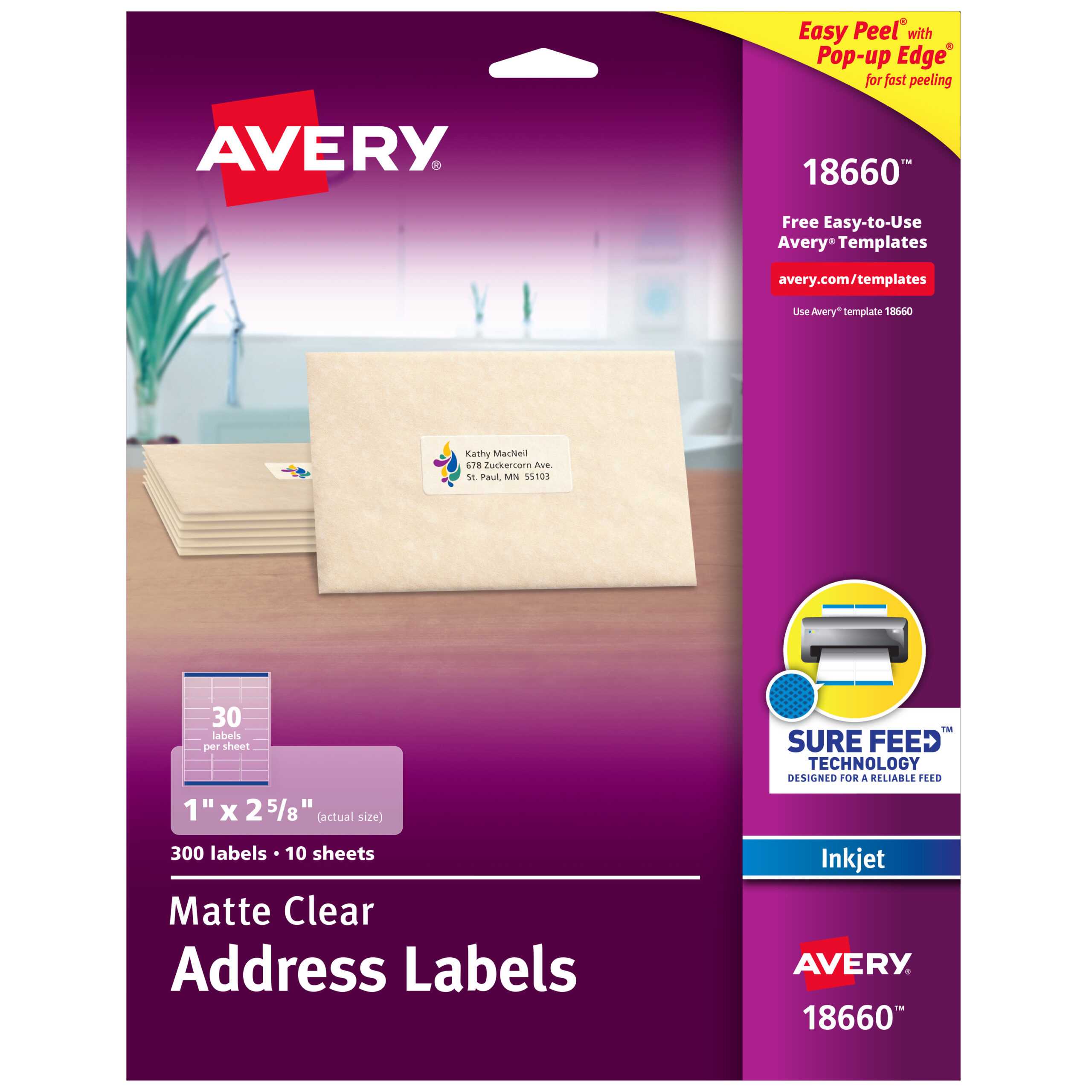 Avery Address Labels, Sure Feed, 1" X 2 5/8", 300 Clear Labels (18660) –  Walmart Inside 8 Labels Per Sheet Template Word