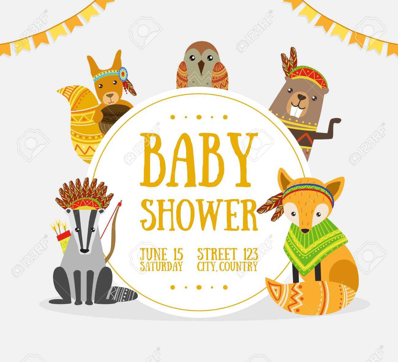 Baby Shower Banner Template With Place For Text And Cute Wild.. With Regard To Baby Shower Banner Template
