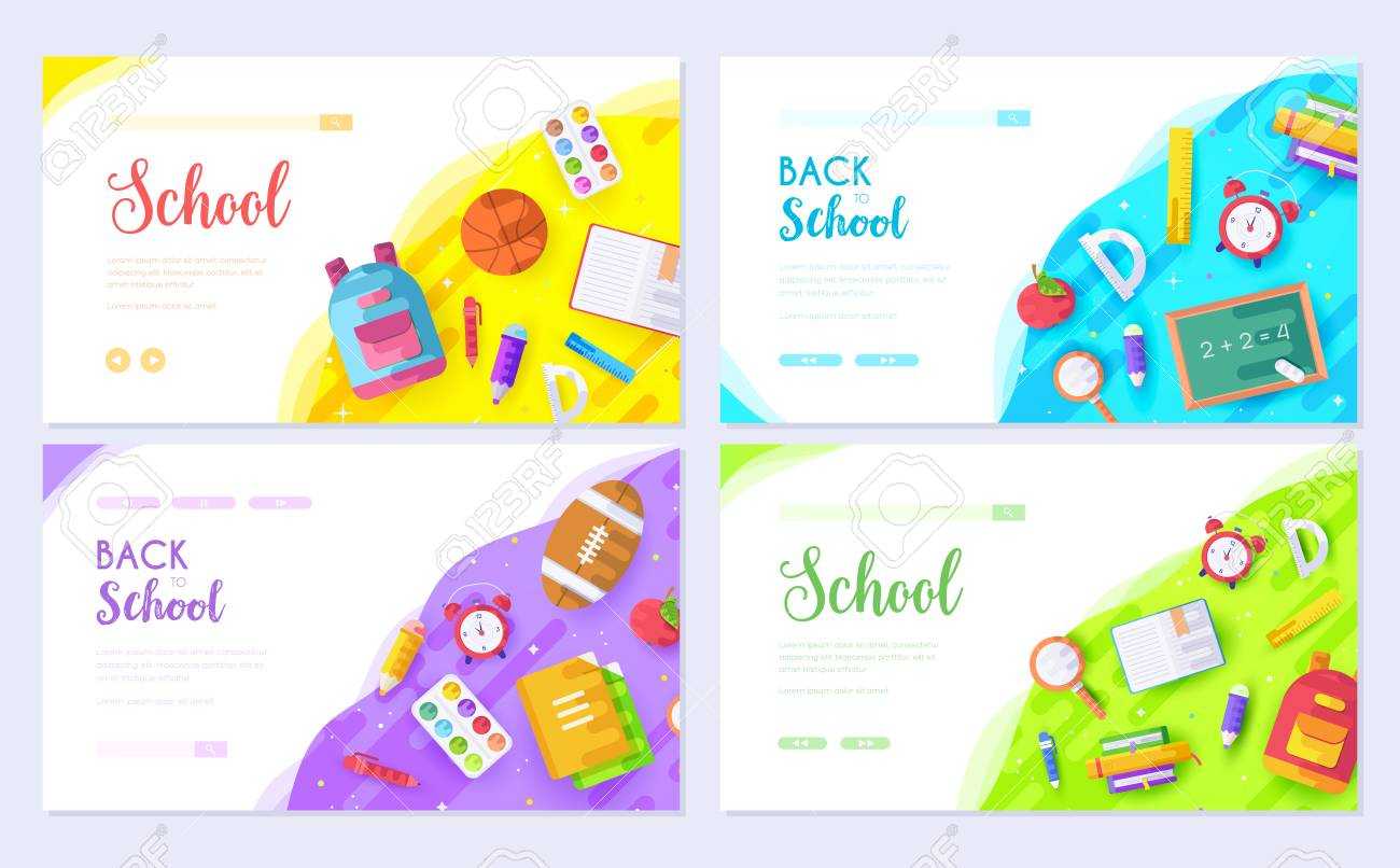 Back To School Brochure Card Set. Student Template Of Flyear, Web Banner,  Ui Header, Enter Site. College Education Layout Invintation Modern For College Banner Template