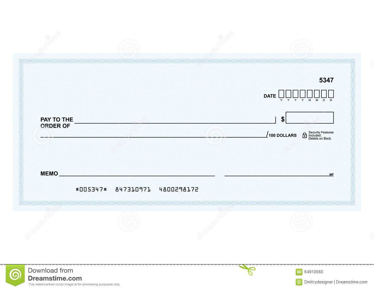Bank Check Stock Vector. Illustration Of Cheque, Blank Throughout Large Blank Cheque Template