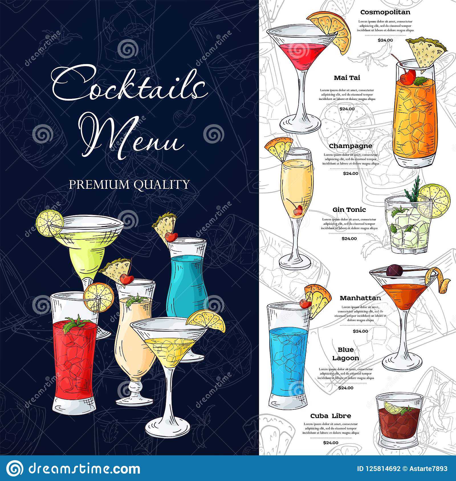 Bar Menu Design. Template For Cocktail Drinks. Brochure With Regarding Cocktail Menu Template Word Free