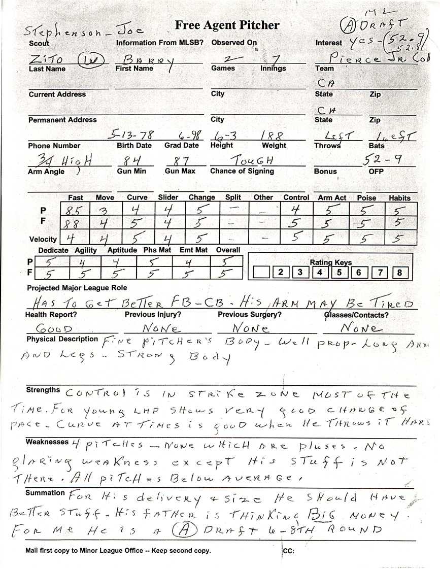 Barry Zito's Scouting Report – Mccovey Chronicles With Scouting Report Basketball Template