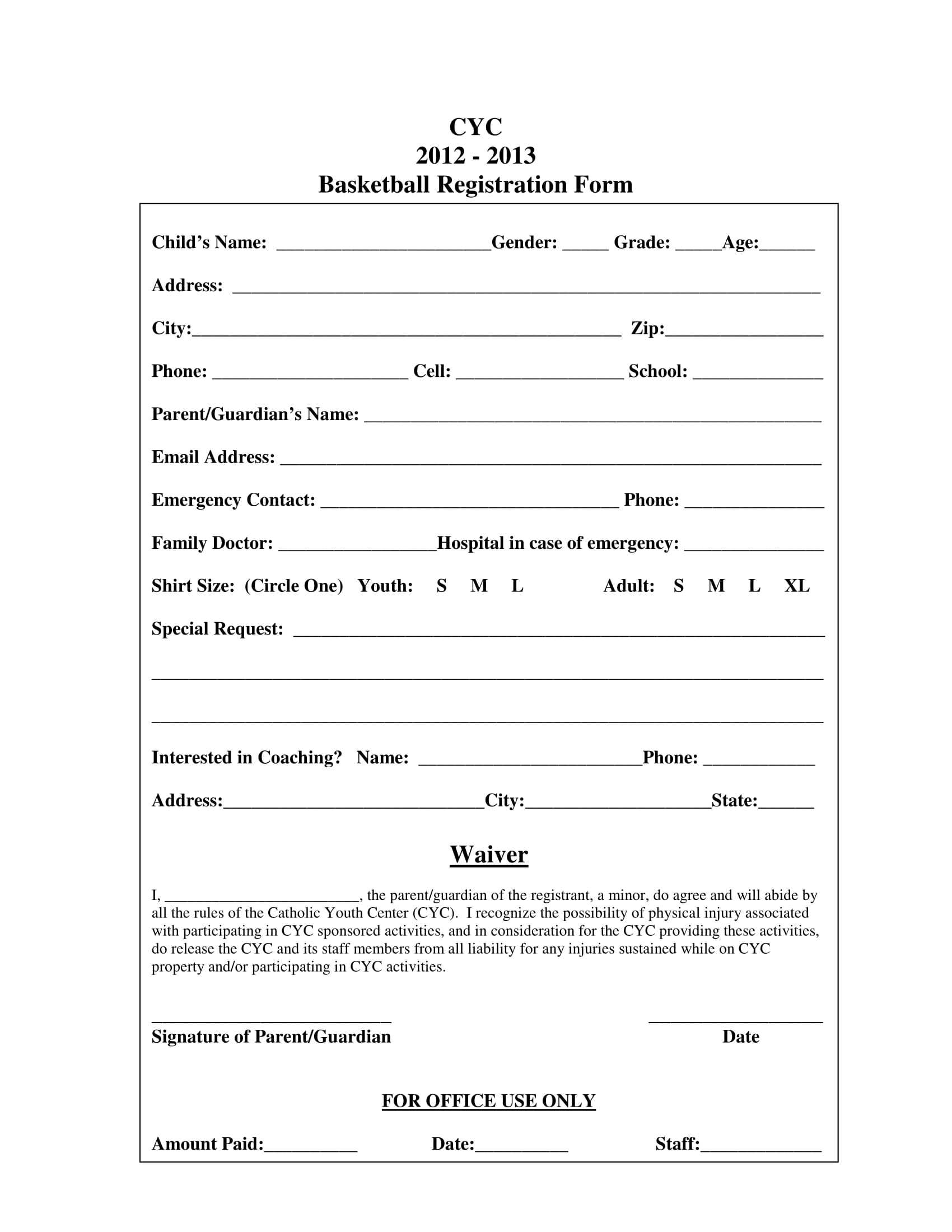 Basketball Registration Form Template Word – Dalep Within School Registration Form Template Word