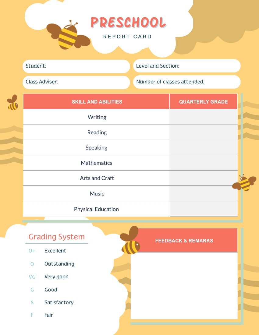 Bee Preschool Report Card Template – Visme Within Report Card Format Template