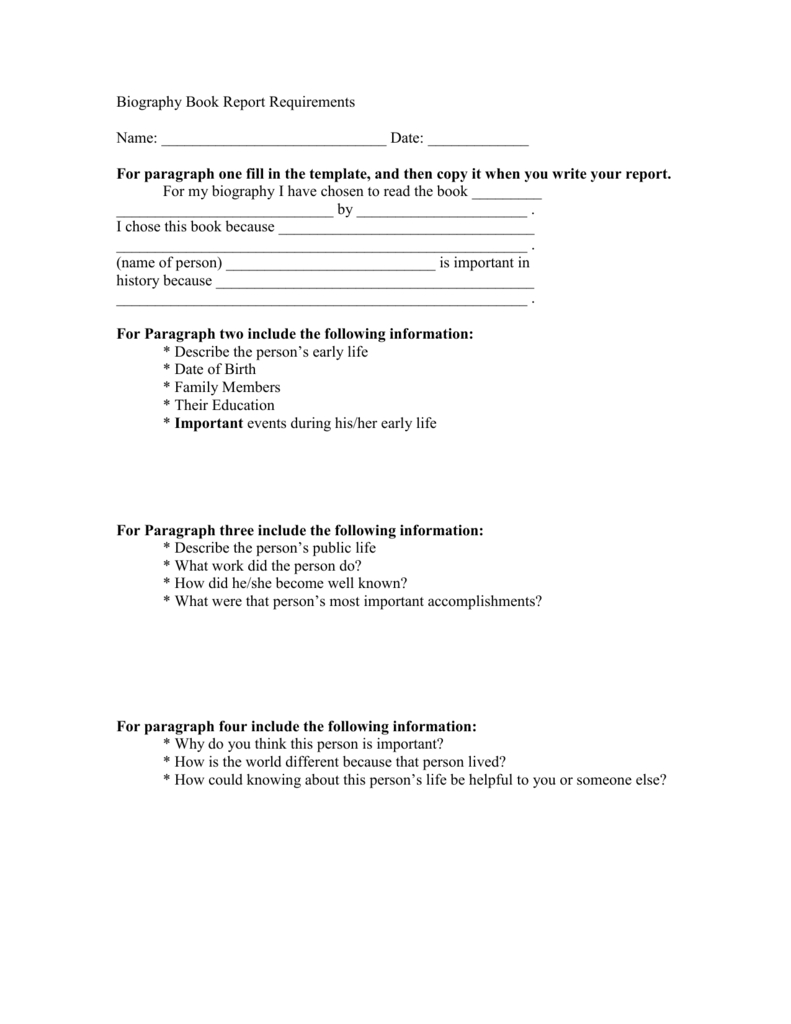 Biography Book Report Requirements.doc Within Biography Book Report Template