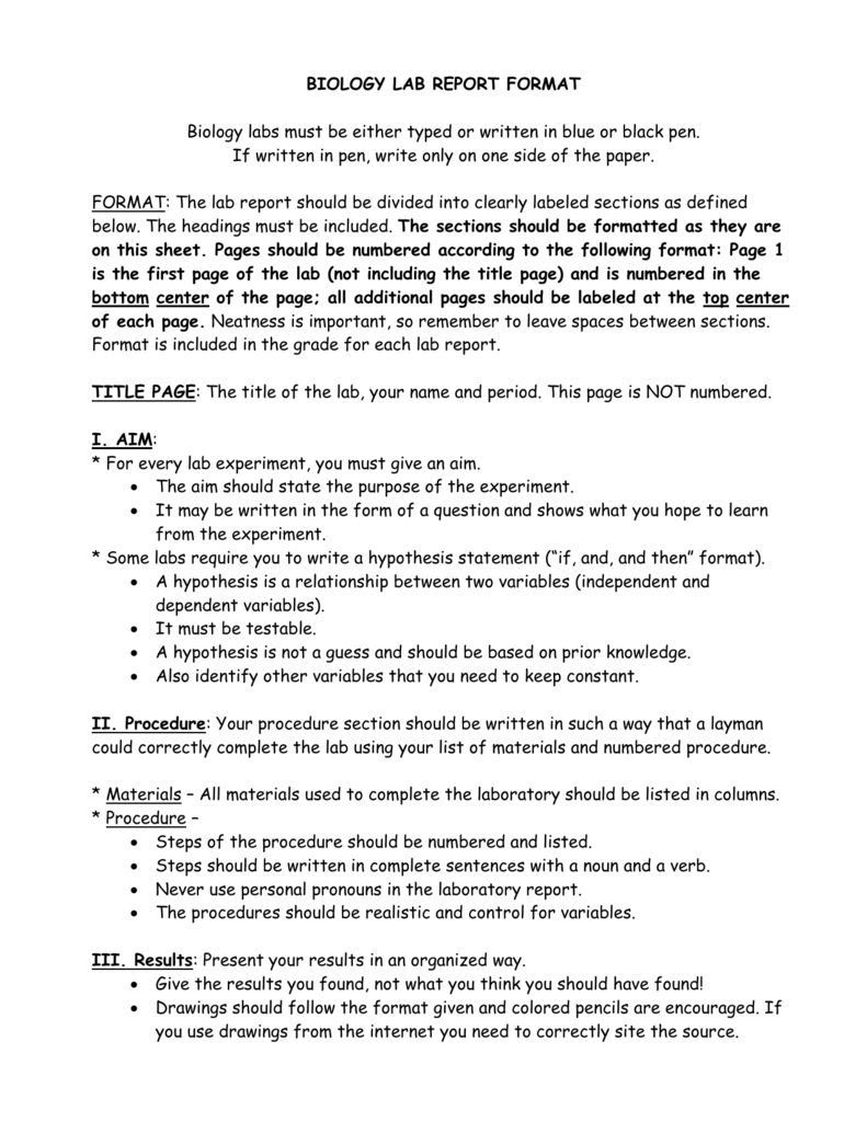 Biology Lab Report Format In Biology Lab Report Template