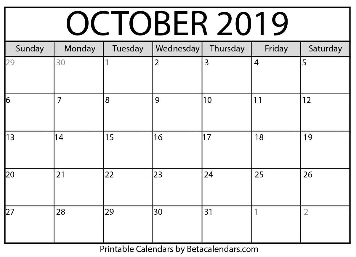 Blank Calendar For October 2019 – Mateo Pedersen – Medium Throughout Blank Activity Calendar Template