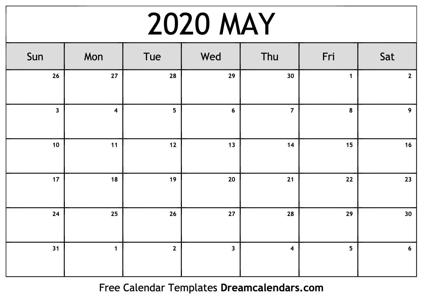 Blank Calendar Template May 2020 – Calep.midnightpig.co Inside Full Page Blank Calendar Template