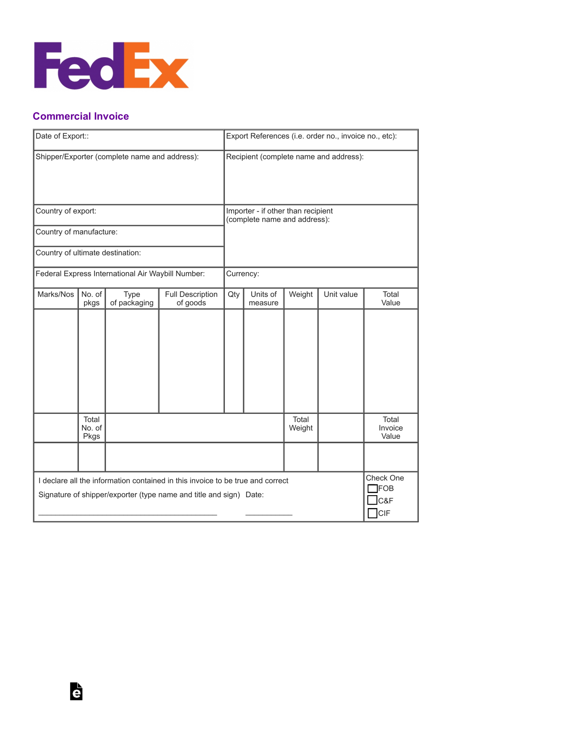 Blank Commercial Invoice Form – Falep.midnightpig.co With Commercial Invoice Template Word Doc